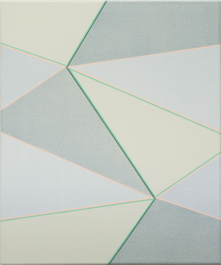 Katrina Blannin, Double Hexad Vert Véronèse-Peach 2014-2017, 60cm x 50cm acrylic on linen